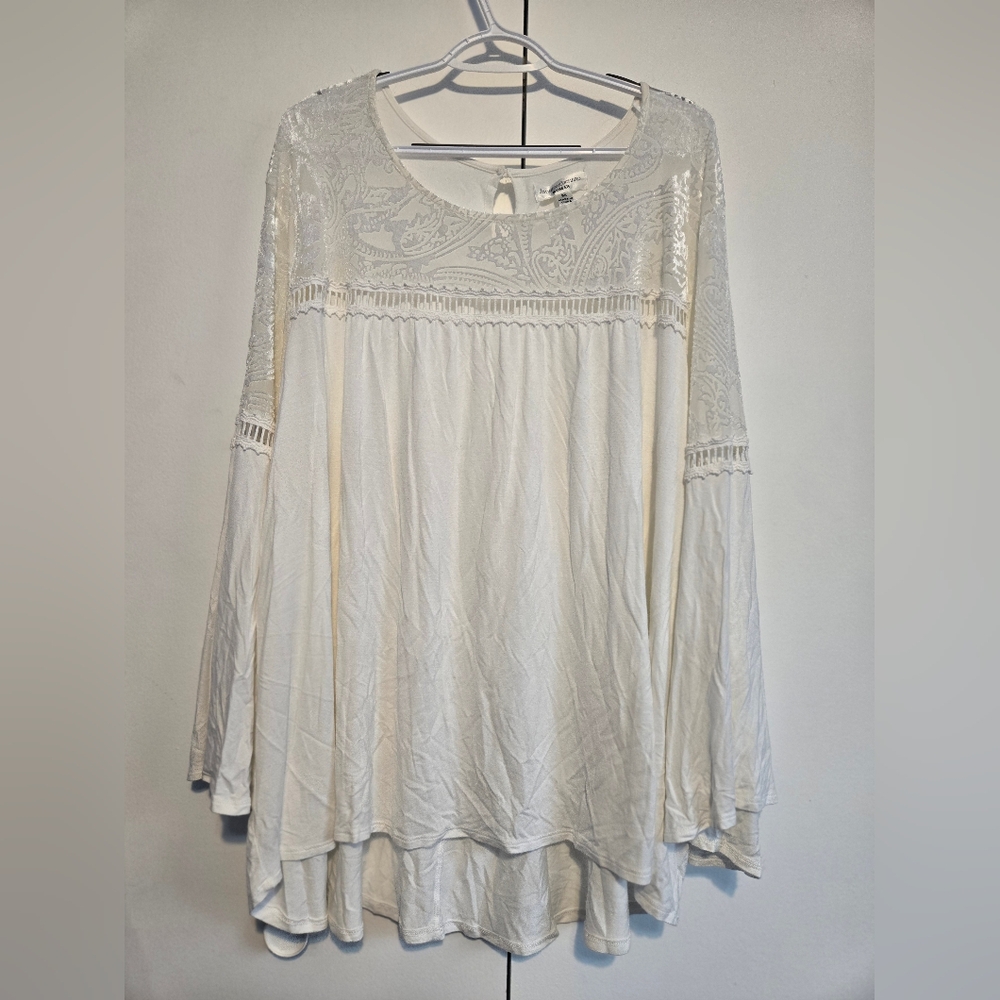 John Paul Richard White Lace Top with Bell Sleeves